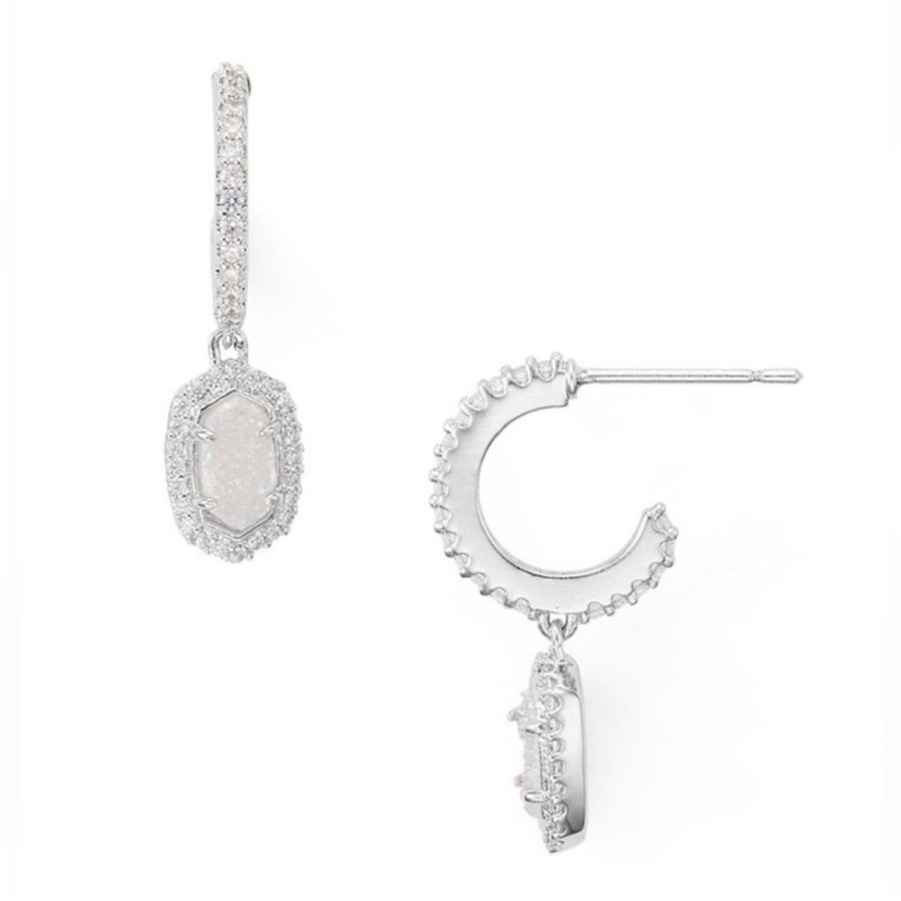 Kendra Scott: Cale Hoop Earrings, Iridescent Drusy, Silver